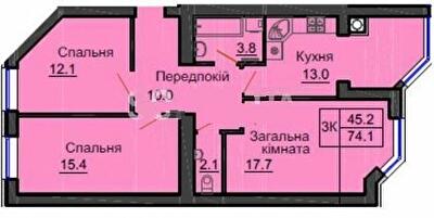 3-комнатная 74.1 м² в ЖК Sofia Nova от 30 000 грн/м², с. Новоселки