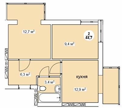 2-кімнатна 44.7 м² в ЖК Нова Данія від 22 500 грн/м², с. Софіївська Борщагівка