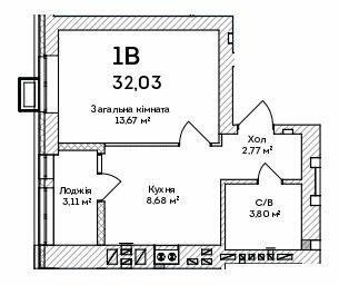 1-кімнатна 32.03 м² в ЖК Grand Country Irpin від 19 350 грн/м², м. Ірпінь