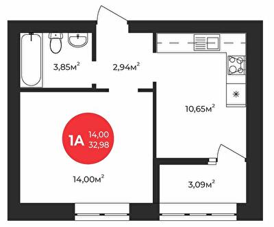 1-кімнатна 32.98 м² в ЖК Молодість від 23 800 грн/м², м. Ірпінь