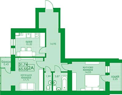 2-кімнатна 65.55 м² в ЖК Київський від 19 600 грн/м², м. Буча