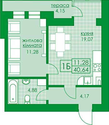 1-кімнатна 40.64 м² в ЖК Київський від 18 500 грн/м², м. Буча