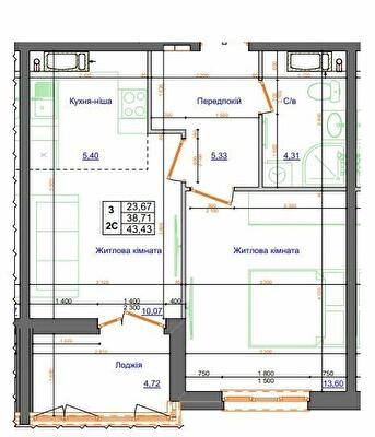 1-кімнатна 43.43 м² в ЖК АТЛАНТ (Коцюбинське) від 23 100 грн/м², смт Коцюбинське