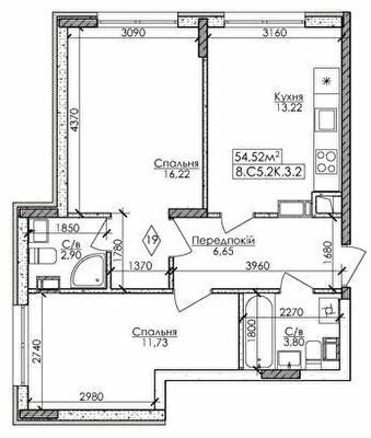 2-кімнатна 54.52 м² в ЖМ Нова Буча від 17 000 грн/м², м. Буча