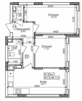 2-кімнатна 57.05 м² в ЖМ Нова Буча від 17 000 грн/м², м. Буча
