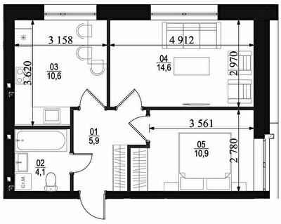 2-кімнатна 46 м² в ЖК City Lake від 17 500 грн/м², с. Шевченкове