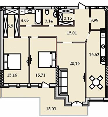 3-комнатная 119.43 м² в ЖК Premier Tower от 34 600 грн/м², Винница