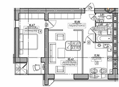 2-кімнатна 63.93 м² в ЖК Західний від 21 000 грн/м², Вінниця