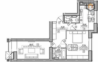 2-кімнатна 65.48 м² в ЖК Західний від 21 000 грн/м², Вінниця