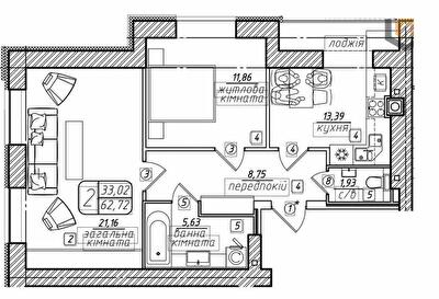 2-кімнатна 62.72 м² в ЖК Західний від 21 000 грн/м², Вінниця
