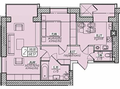 2-кімнатна 68.66 м² в ЖК Західний від 21 000 грн/м², Вінниця