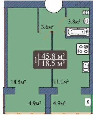 1-комнатная 45.8 м² в ЖК Мечта на Покровской от 17 800 грн/м², Житомир