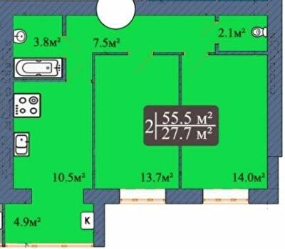 2-комнатная 55.7 м² в ЖК Мечта на Покровской от 15 800 грн/м², Житомир