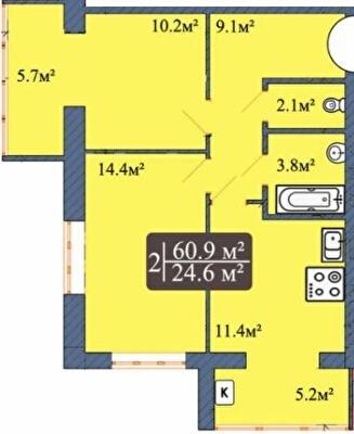 2-комнатная 60.9 м² в ЖК Мечта на Покровской от 17 800 грн/м², Житомир