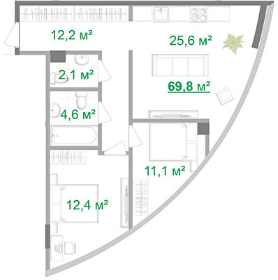 2-комнатная 69.8 м² в МФК Intergal City от 64 802 грн/м², Киев