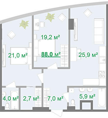 2-комнатная 88 м² в МФК Intergal City от 91 782 грн/м², Киев