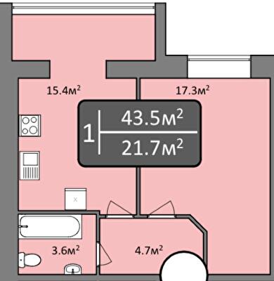 1-комнатная 43.5 м² в ЖК Мечта Николаев от 16 700 грн/м², Николаев
