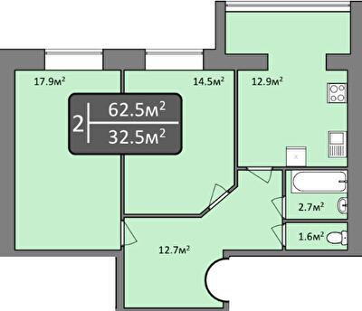 2-комнатная 62.5 м² в ЖК Мечта Николаев от 15 700 грн/м², Николаев