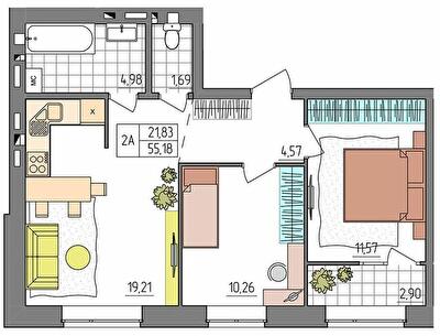 2-кімнатна 55.18 м² в ЖК Синергия Glass від 15 600 грн/м², Рівне