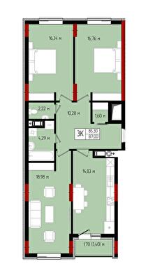 3-кімнатна 87 м² в ЖК Квартал №5 від 17 500 грн/м², Івано-Франківськ