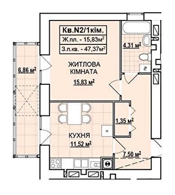 1-кімнатна 47.37 м² в ЖК на вул. Базарна від 13 950 грн/м², м. Стрий