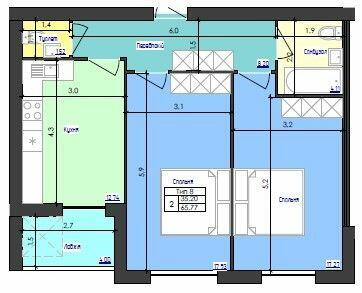 2-комнатная 65.77 м² в ЖК Кришталеве озеро от 19 800 грн/м², Черновцы