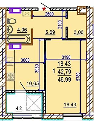 1-комнатная 46.99 м² в ЖК Шекспира от 30 000 грн/м², Харьков
