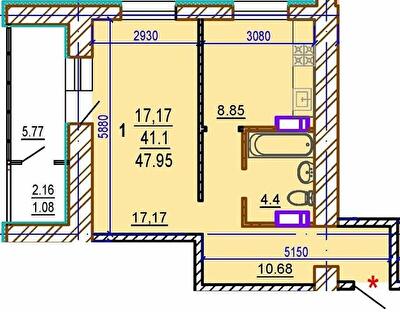 1-комнатная 47.95 м² в ЖК Шекспира от 30 000 грн/м², Харьков