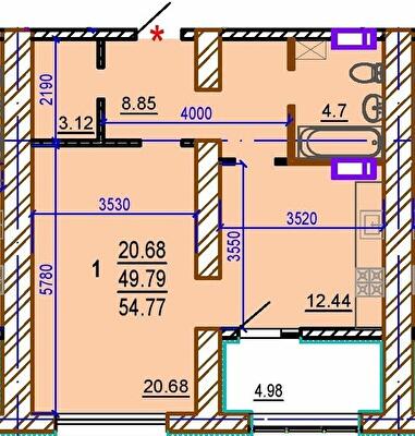 1-комнатная 54.77 м² в ЖК Шекспира от 30 000 грн/м², Харьков