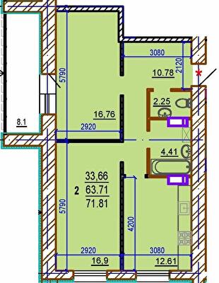 2-комнатная 71.81 м² в ЖК Шекспира от 30 000 грн/м², Харьков