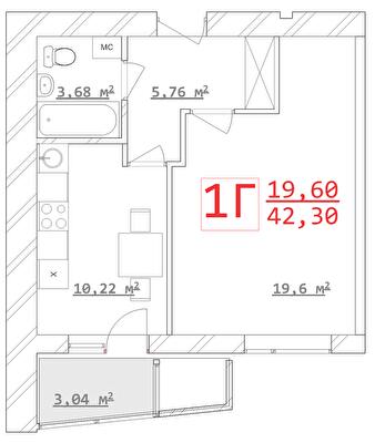 1-кімнатна 42.3 м² в ЖК Новий дім Ньютона від 15 800 грн/м², Харків