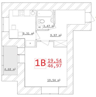1-кімнатна 46.97 м² в ЖК Новий дім Ньютона від 15 800 грн/м², Харків