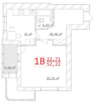 1-кімнатна 52.22 м² в ЖК Новий дім Ньютона від 15 800 грн/м², Харків