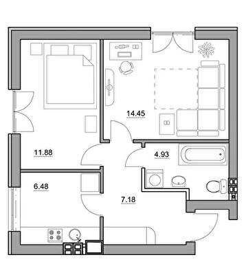 2-кімнатна 44.92 м² в ЖК Комфортне містечко від 15 950 грн/м², с. Святопетрівське