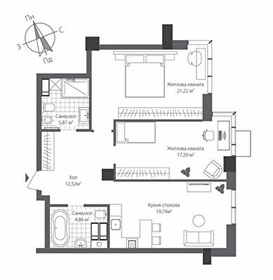 2-комнатная 81.41 м² в ЖК RiverStone от 83 500 грн/м², Киев