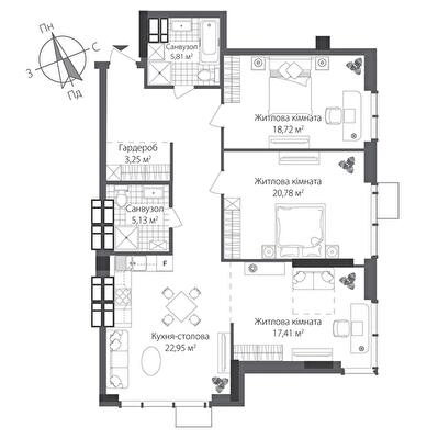 3-кімнатна 109.34 м² в ЖК RiverStone від 60 800 грн/м², Київ
