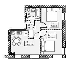 2-кімнатна 42.08 м² в ЖК Smart від 18 000 грн/м², смт Гостомель