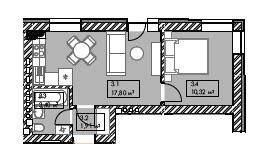 1-кімнатна 33.43 м² в ЖК Smart від 16 500 грн/м², смт Гостомель