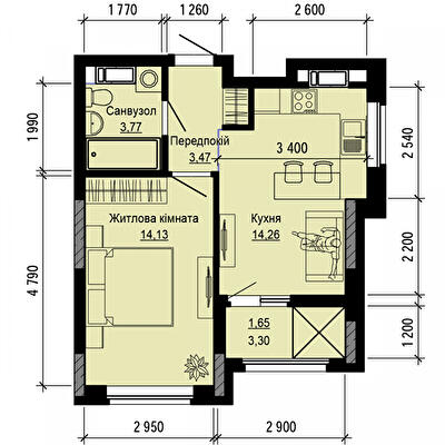 1-кімнатна 37.28 м² в ЖК Hello House від 33 000 грн/м², Київ