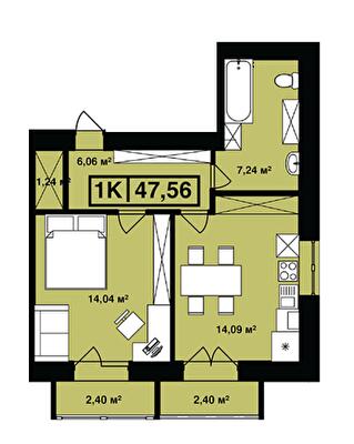 1-кімнатна 47.56 м² в ЖК Сонячна Долина від 15 400 грн/м², м. Долина