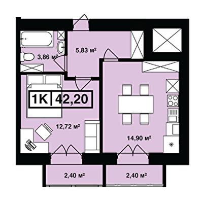 1-кімнатна 42.2 м² в ЖК Сонячна Долина від 15 400 грн/м², м. Долина