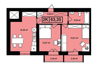 2-комнатная 63.35 м² в ЖК Сонячна Долина от 15 400 грн/м², г. Долина