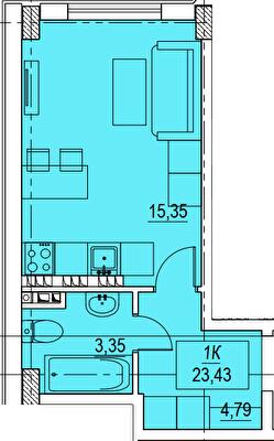 1-кімнатна 23.43 м² в ЖК Олексіївський від 19 350 грн/м², Одеса