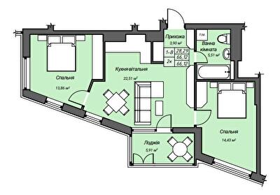 2-комнатная 66.12 м² в ЖК Sky Hall от 23 250 грн/м², Ровно