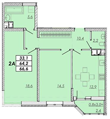 2-кімнатна 66.6 м² в ЖК Прохоровський квартал від 19 800 грн/м², Одеса
