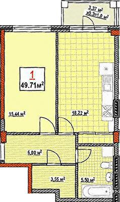 1-комнатная 49.71 м² в КД Консул от 37 500 грн/м², Одесса