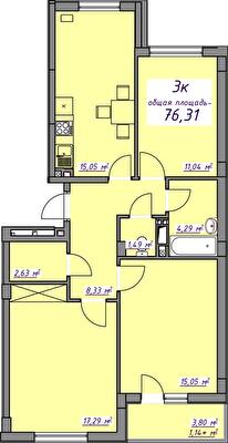 3-кімнатна 76.31 м² в ЖМ Сьоме Небо від 20 300 грн/м², смт Авангард