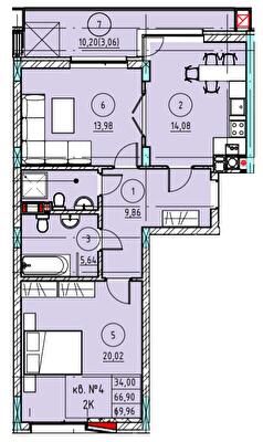 2-комнатная 69.96 м² в ЖК Z40 от 45 200 грн/м², Львов