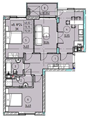 3-комнатная 75.59 м² в ЖК Z40 от 56 450 грн/м², Львов