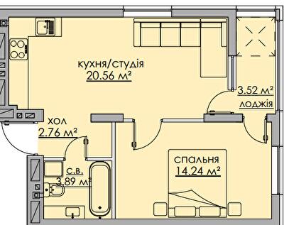 1-комнатная 44.97 м² в ЖК Бетховен от 30 900 грн/м², Львов